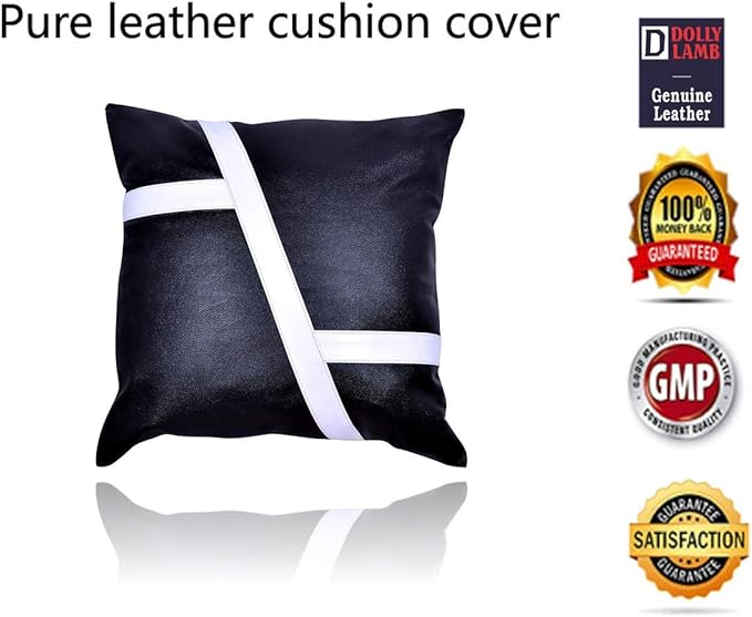 D DOLLY LAMB Lambskin Leather Pillow Cover - Sofa Cushion Case - Decorative Throw Covers for Living Room & Bedroom, 14x14 Inches - Blue Pack of 1