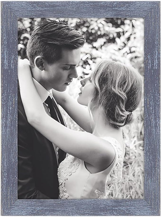 6x10 Picture Frame Blue, Rustic Natural 10x6in Photo/Portrait/Poster/Art Frame, Wall Hanging/Tabletop, Horizontal/Vertical Display Gallery Family Wedding Memorial Pic Frame Gift