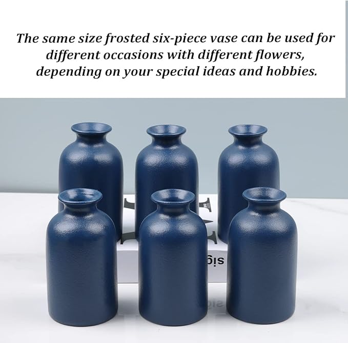 Ceramic Bud Vases Set of 6, Blue Bud Vase Set for Flowers Pampas Grass, Mini Pottery Vase with Minimalist Modern Rustic Style for Table Centerpieces of Home, Office, Wedding