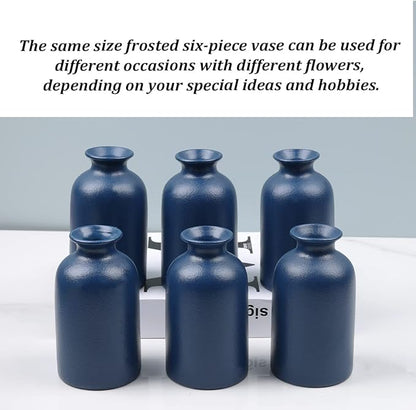 Ceramic Bud Vases Set of 6, Blue Bud Vase Set for Flowers Pampas Grass, Mini Pottery Vase with Minimalist Modern Rustic Style for Table Centerpieces of Home, Office, Wedding