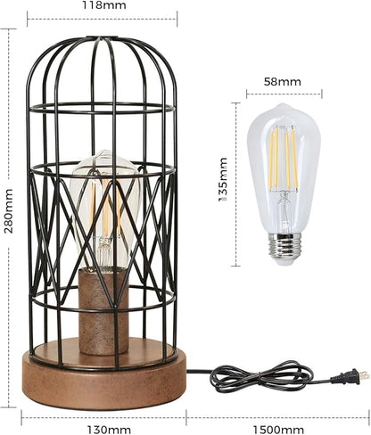 Unique Industrial Cage Table Lamp with Touch Control & Dimmable Light - 28" Metal Mesh Desk Lamp with 3-Way Dimmer, E26 Socket, Includes LED Bulb, Black