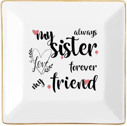 Sisters Gifts from Sister in Law Happy Birthday Gift for Women Funny Big Brother Little Ceramic Small Jewelry Dish Unique Trinket Tray Best Ring Plates Always My Sister, Forever My Friend