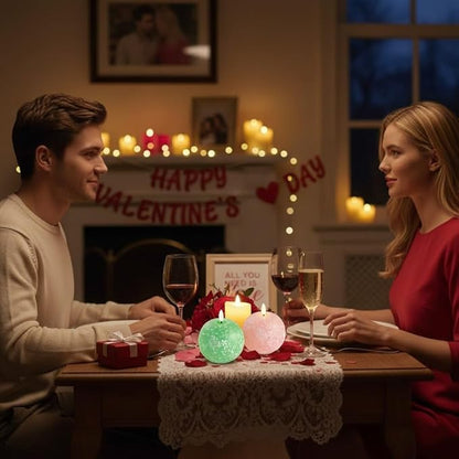 Flameless Spring Carved Spheres, Flameless LED Candles with Remote Control & 6-Hour Timer, Carved Sphere Design for Romantic Ambiance, Cozier Glow Candles for Valentine's Day, Wedding