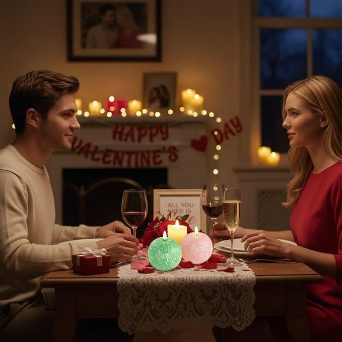 Flameless Spring Carved Spheres, Flameless LED Candles with Remote Control & 6-Hour Timer, Carved Sphere Design for Romantic Ambiance, Cozier Glow Candles for Valentine's Day, Wedding