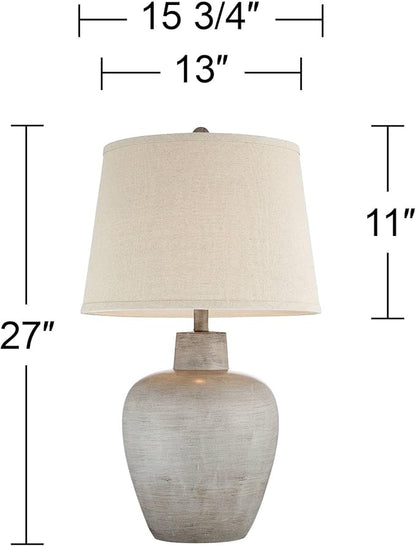 Regency Hill Glenn 27" Tall Urn Natural Cottage Southwestern Table Lamps Set of 2 WiFi Smart Socket Gray Terra Cotta Living Room Bedroom Bedside Nightstand House Office Home Reading Beige Shade