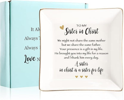 Sister in Christ for Women Christmas Birthday Ring jewelry Dish-Christian Religious Faith Gifts for Friends Bestie Friendship-A Sister in Christ is Sister in life