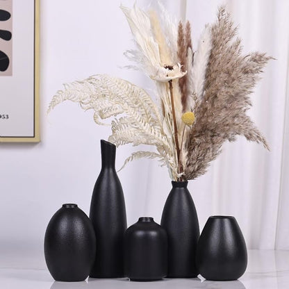 Black Ceramic Bud Vases Set of 5, Farmhouse & Mantle Decor, Home Decoration for Living Room, Kitchen & Office, Coffee Table Decor, Bulk Bud Vases