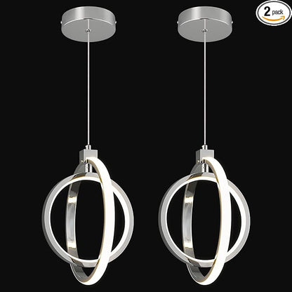 Modern LED Chandelier Chrome Ring Pendant Light Fixtures 4000K Dimmable Height Adjustable Pendant Lighting for Dining Room Kitchen Island Bedroom Living Room Foyer（2-Pack）…
