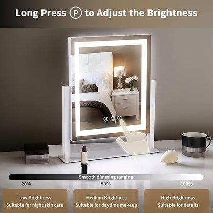 LED Vanity Mirror with Lights, Makeup Mirror with 3 Color Modes, Smart Touch Control, 360° Rotation for Desk,13.2" L x 11.2" W