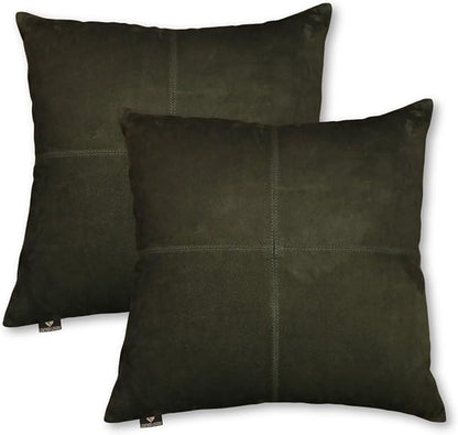 LL LEATHER LOVERS Genuine Suede Leather Pillow Cover, 18x18 Inch Case for Lumbar Throw Couch Pillows, Thick & Soft Cushion Covers for Sofa Bed Home Decor (Suede Deep Forest Green Plain Pack of 2)