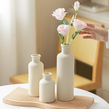 Modern Ceramic Vase Set of 3, Beige Colors, Decorative Bottles for Home, Farmhouse Rustic Decor (Beige)