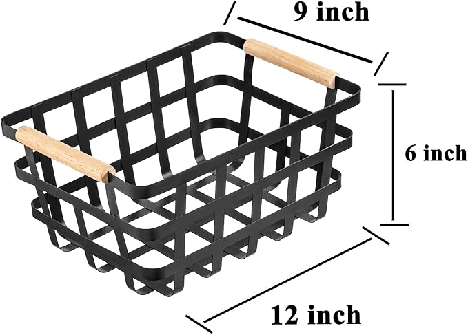 Wire Metal Baskets Metal Wire Food Storage Basket Organizer Farmhouse Baskets Bin Metal Wire Food Storage Basket Organizer with Wood Handles for Pantry Cabinets
