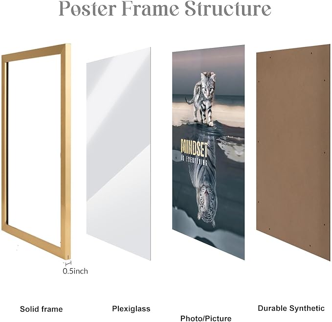 20x27 Frame Gold, Modern 27x20 Picture Poster Frame, Horizontal Vertical Hanging, Ornate 20 by 27 Gallery Family Concert Portrait Photo Frame Anniversary/Birthday/Wedding/Thank you/Christmas Gift