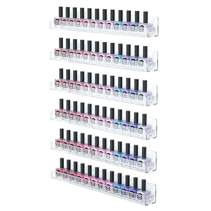 FEMELI Nail Polish Wall Rack: 6 Shelves 15 Inch Clear Acrylic Nail Polish Organizer for 66-90 Bottles Multi-Purpose Acrylic Floating Shelves (15 Inch, Clear) | 66-90 Bottles, Multi-Purpose