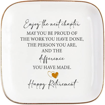 Retirement Gift for Woman Ceramic Jewelry Dish Tray - Farewell Going Away Goodbye Gifts for Coworkers Leaving - Retirement Gift Jewelry Dish for Women Friends Retired Teachers Nurses