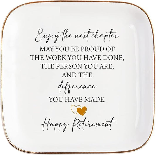 Retirement Gift for Woman Ceramic Jewelry Dish Tray - Farewell Going Away Goodbye Gifts for Coworkers Leaving - Retirement Gift Jewelry Dish for Women Friends Retired Teachers Nurses