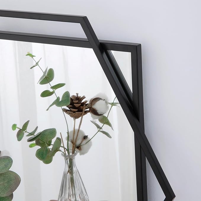 24"x47" Large Wall Mirror for Decor, Living Room Decoraive Wall Mirror with Metal Frame, Unique Black Bathroom Mirror Vertical or Horizontal Hanging