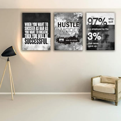 Motivational Painting Wall Art 3 Pieces Canvas Print Success Wall Art for Home Office Living Room Leader Canvas Quotes Inspirational Positive Poster Framed Motivation Artwork [36''Wx 16''H]