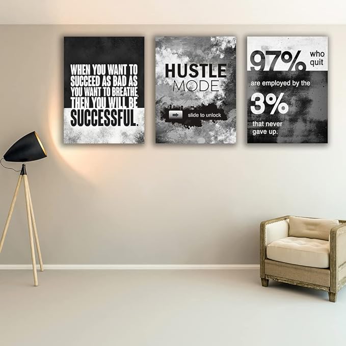 Motivational Painting Wall Art 3 Pieces Canvas Print Success Wall Art for Home Office Living Room Leader Canvas Quotes Inspirational Positive Poster Framed Motivation Artwork [72''Wx 36''H]