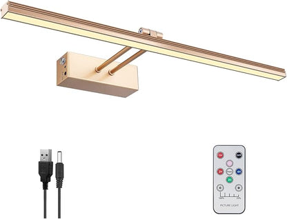 FUNCHDAY Picture Light,Battery Art Lights for Wall,Wireless Remote Painting Light with Timer and Dimmable,16”Metal Display Lighting for Artwork,Portrait,Gallery-Rosegold