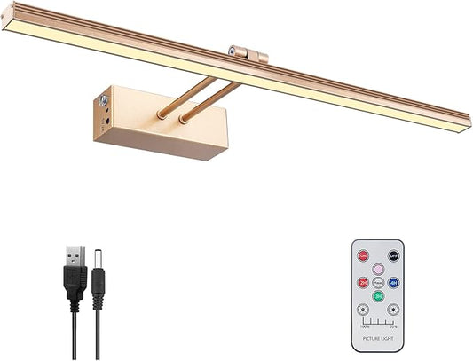 FUNCHDAY Picture Light,Battery Art Lights for Wall,Wireless Remote Painting Light with Timer and Dimmable,16”Metal Display Lighting for Artwork,Portrait,Gallery-Rosegold