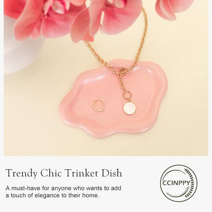 Ceramic Jewelry Tray Trinket Dish, Decorative Cloud Vanity Key Tray for Women, Ring Holder Dish, Cute Jewelry Plate Bowl Room Decor Aesthetic, Pink, Medium