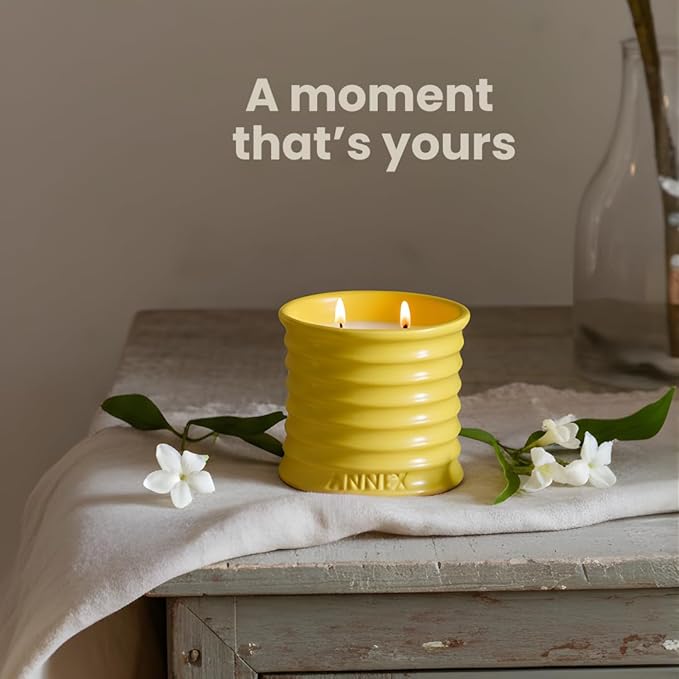 Annex Lily of The Valley & Jasmine Luxury Scented Candle - 8oz Handmade Ceramic Jar Candle - 50hr Clean Burn, 100% Non-Toxic Soy Wax, Home Fragrance, Aesthetic Decor Gift for Men Women - White Floral