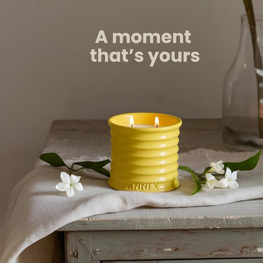 Annex Lily of The Valley & Jasmine Luxury Scented Candle - 8oz Handmade Ceramic Jar Candle - 50hr Clean Burn, 100% Non-Toxic Soy Wax, Home Fragrance, Aesthetic Decor Gift for Men Women - White Floral