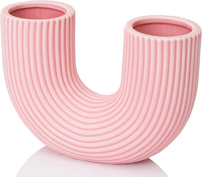 Pink Vase Home Decor, Decorative Ceramic Vase, Cute Pink Flower Vases for Centerpieces, Unique Flower Vases for Bouquet, Medium