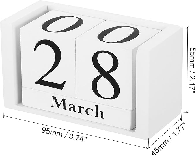 PATIKIL Vintage Wood Block Perpetual Calendar, Reusable Wooden Month Date Display Blocks for Desk Office Home Decoration 3.7", White