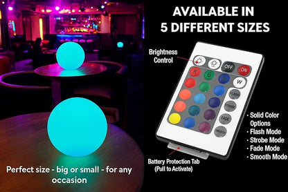 Vandue Color-Changing LED Light Ball – Rechargeable Glow Sphere with Remote – IP65 Waterproof RGB Night Light for Indoor/Outdoor, Pool, Garden, Party & Decor (10 Inch)