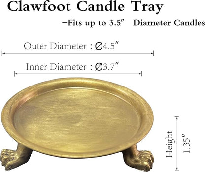 100% Solid Brass Clawfoot Tray - Brass Tray - Candle Holder -Antique Candle Holder - Jewelry Holder - Candle Stand - Jewelry Dish - Trays for Decor - Fits up to 3.5" Diameter Candles