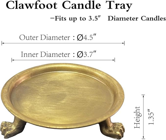 100% Solid Brass Clawfoot Tray - Brass Tray - Candle Holder -Antique Candle Holder - Jewelry Holder - Candle Stand - Jewelry Dish - Trays for Decor - Fits up to 3.5" Diameter Candles