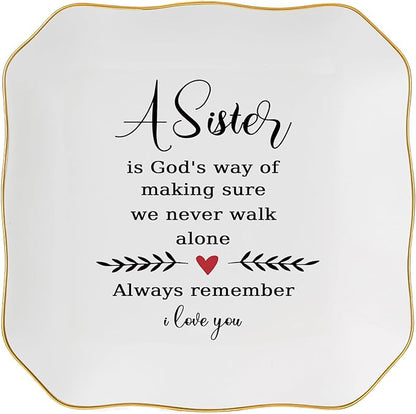 Sister Gifts from Sister Ring Jewelry Dish - A Sister is God's Way of Making Sure We Never Walk Alone, Christmas Mother's Day Valentien's Birthday Gift for Sisters from Sisters Adult