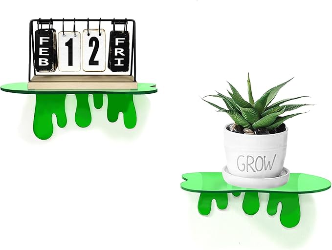 SetGame 2-Pack Acrylic Small Wall Shelves - 7 Inch Floating Shelf for Walls, Home Wall Display Ledges for Storage, Room Décor, Small Album & Items Organizer Display