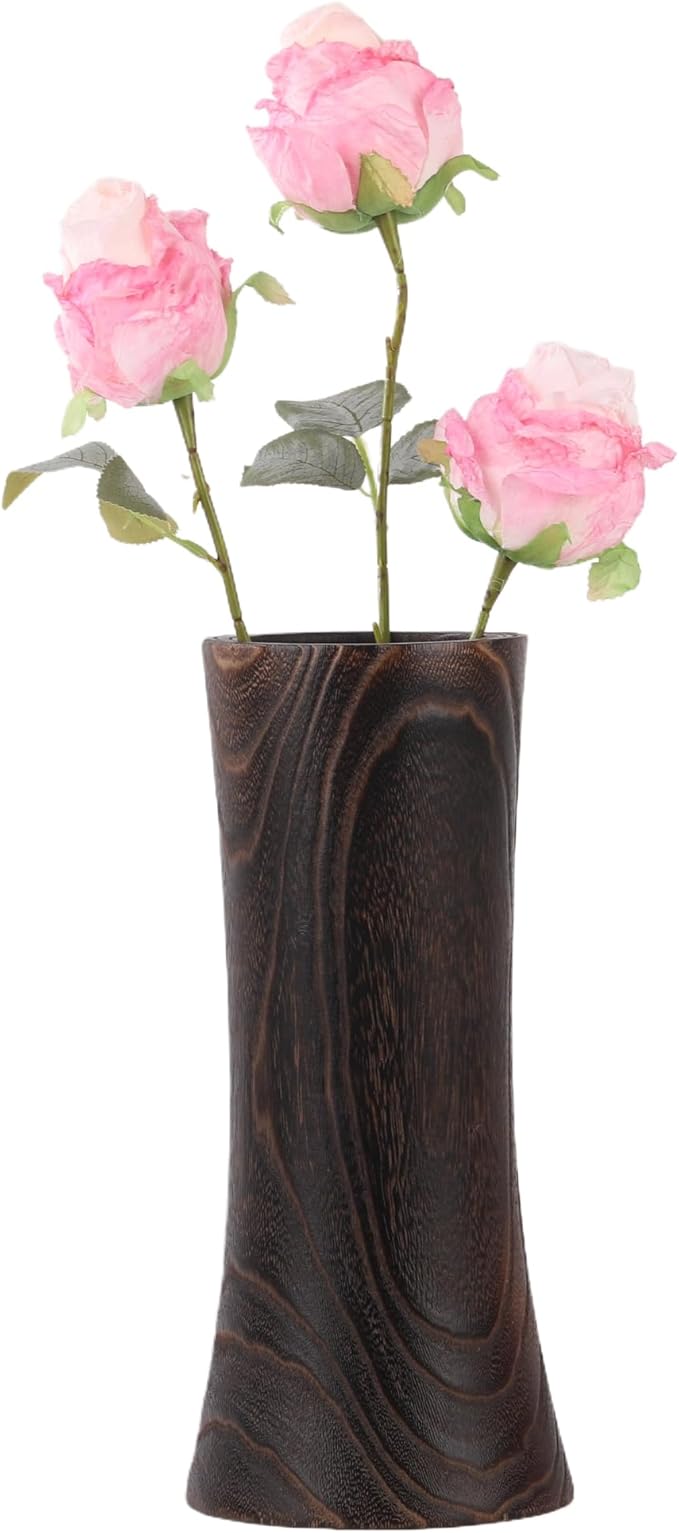 Handmade Eco-Friendly Wooden Vase Set - Natural Solid Paulownia Wood Vases for Home Decor, DIY Hand-Painted Design, Unbreakable Decorative Gift Set (7”, 10”, 12”) (Shaped Vase 5.3×11.6IN)