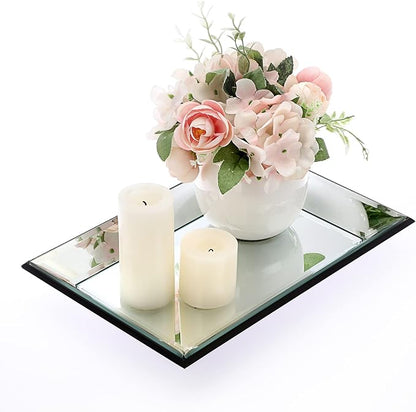 Hipiwe Glass Mirror Makeup Vanity Tray Black Rectangle Perfume Jewelry Trinket Organizer Coffee Table Centrepiece Decorative Dresser Bathroom Storage, 11.9x7.9 inch
