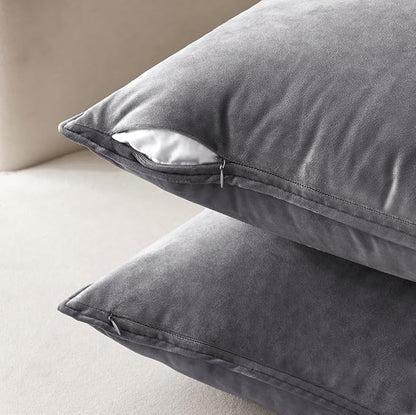 MIULEE Pack of 2 Decorative Velvet Throw Pillow Cover Soft Pillowcase Solid Square Cushion Case for Sofa Bedroom Car 18x18 Inch Dark Grey
