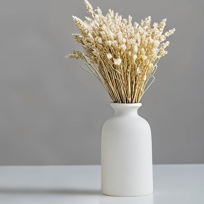 Distressed Ceramic Vase Set of 3, Modern Bohemian Farmhouse Home Decor, Pampas Grass Dried Flowers Vases for Living Room, Dining Room, Bedroom, Kitchen, Bathroom, Office, Entryway (White)