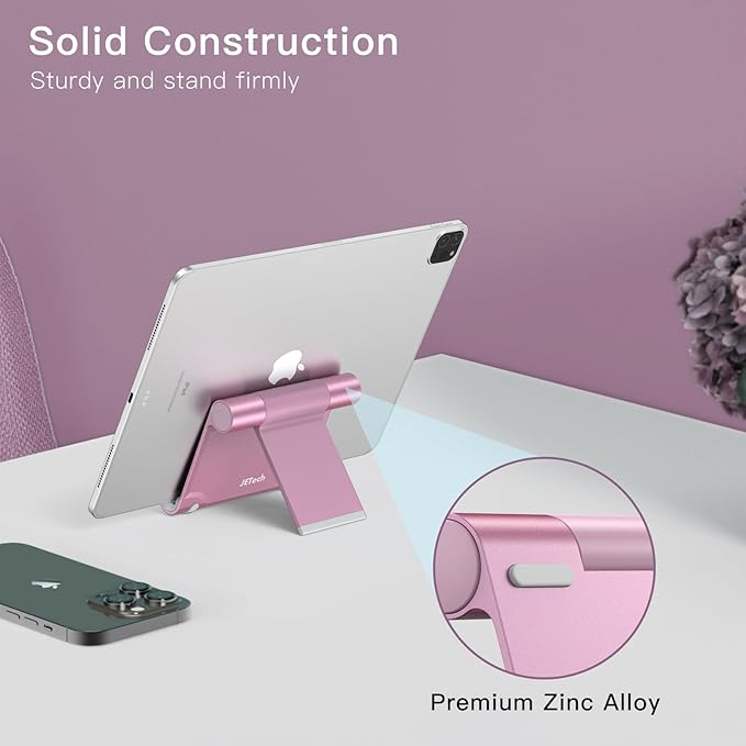 JETech Tablet Stand, Adjustable Portable Desktop Holder, Foldable Dock for iPad/iPad Pro/Air/Mini, Galaxy Tab A8/A7 Lite/A7/S8/S7, Kindle, Tab/Phones(4-11"), Rose Gold