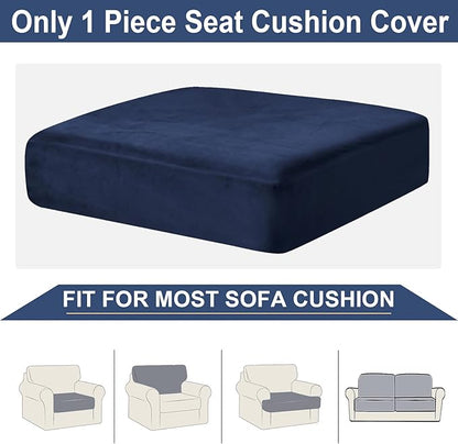 NAISI Couch Cushion Covers 1 Piece Velvet Stretch Sofa Seat Covers or Backrest Covers Soft Individual Couch Covers for Sectional Sofa(1 PC for Seat Cushion or Backrest,Navy)