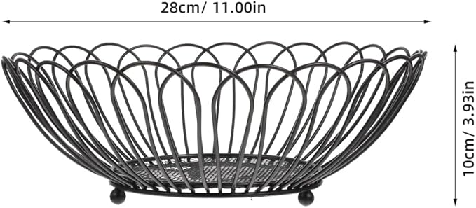 Angoily Fruit Basket, 11.59 Inches Wire Bread Basket for Kitchen Counter, Black Round Fruit Bowl for Lemon, Banana, Candy, Snack in Office