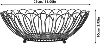 Angoily Fruit Basket, 11.59 Inches Wire Bread Basket for Kitchen Counter, Black Round Fruit Bowl for Lemon, Banana, Candy, Snack in Office