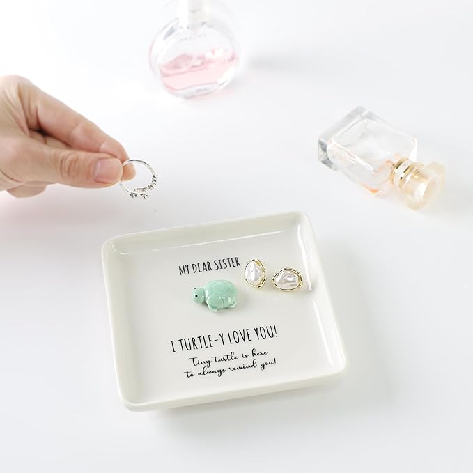 HOME SMILE Turtle Ring Dish Tray-Sister Gifts Birthday Mothers Day,Soul Sister Friend Gifts for Women Girls Presents,I Turtley Love You Gifts