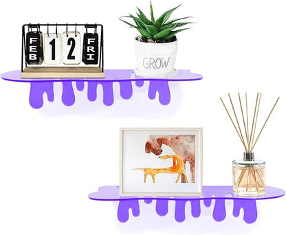 SetGame 2-Pack Acrylic Small Wall Shelves - 12 Inch Floating Shelf for Walls, Home Wall Display Ledges for Storage, Room Décor, Small Album & Items Organizer Display
