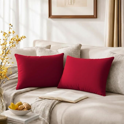 QUORGVES Red Velvet Pillow Covers 12x20 Inch Set of 2, Soft Solid Decorative Lumbar Throw Pillow Covers, Decor Cushion Covers for Bed Sofa Couch Bedroom Living Room