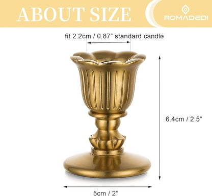 Vintage Candlestick Candle Holders Brass - Romadedi Taper Gold Candle Stick Victorian Style for Table Centerpiece Wedding Reception Festive Christmas Mantel Decoration or Home Decor Set of 12