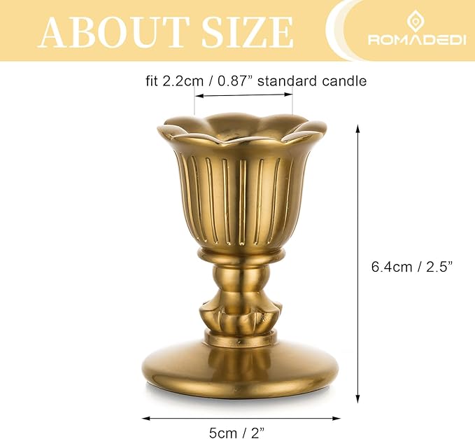 Vintage Candlestick Candle Holders Brass - Romadedi Taper Gold Candle Stick Victorian Style for Table Centerpiece Wedding Reception Festive Christmas Mantel Decoration or Home Decor Set of 6