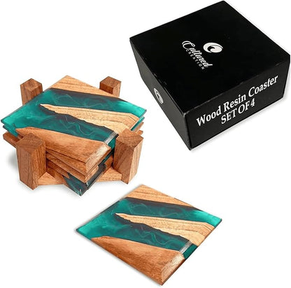 Beautiful Epoxy Resin and Wood Coaster Set - Ideal for Tabletop Protection -Enhance Your Coffee Table Decor - (Raw Edge)