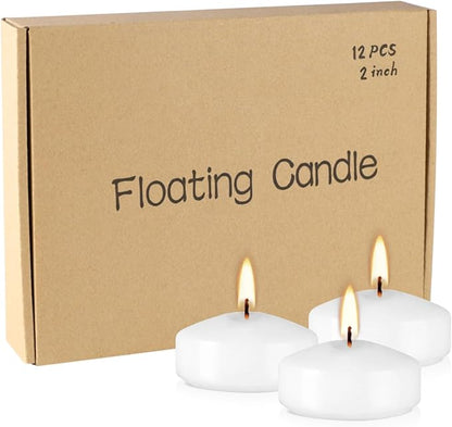 12 pcs Floating Candles, Smoke-Free and odorless, Burning continuously for 5-6 Hours, White, 2-inch Floating Candles, Suitable for Valentine's Day, Weddings, Holidays, Home Decoration
